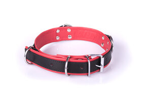 Deluxe-Bondage-Halsband schwarz/rot | PU-Leder & 4 D-Ringe