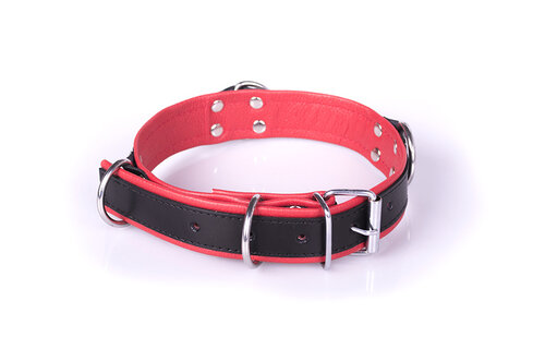 Deluxe Bondage Halsband Zwart/Rood | Pu-Leer & 4 D-Ringen