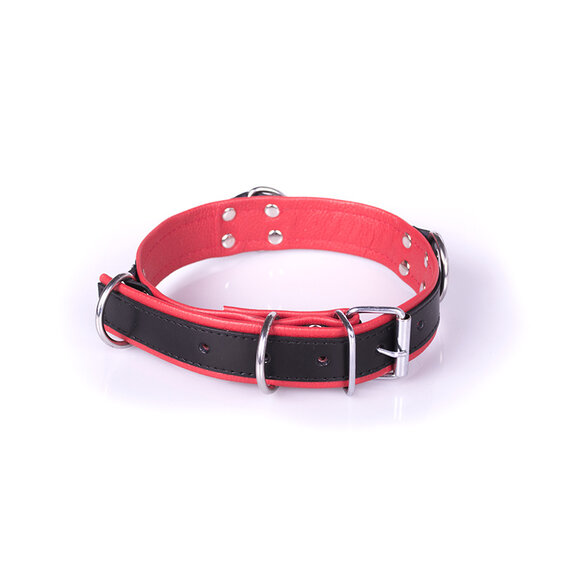 Deluxe-Bondage-Halsband schwarz/rot | PU-Leder & 4 D-Ringe