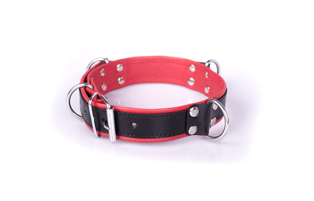 Deluxe Bondage Collar Black/Red | PU Leather & 4 D-Rings