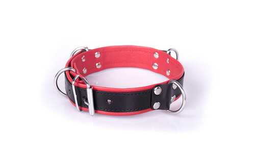 Deluxe-Bondage-Halsband schwarz/rot | PU-Leder & 4 D-Ringe