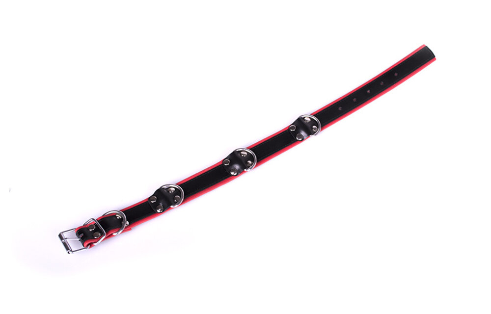 Deluxe Bondage Halsband Zwart/Rood | Pu-Leer & 4 D-Ringen