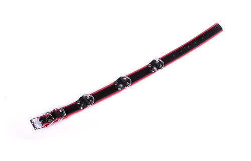 Deluxe-Bondage-Halsband schwarz/rot | PU-Leder & 4 D-Ringe