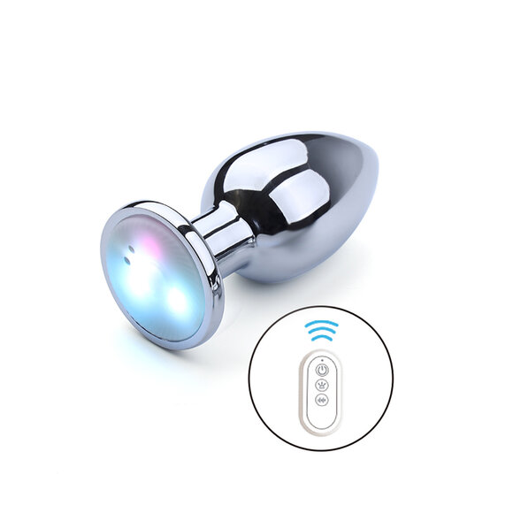 Vibrating Aluminium Butt Plug Medium 8 cm with LED - Kiotos Steel