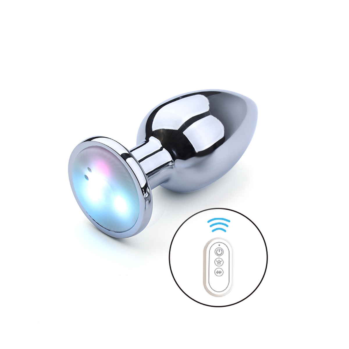 Vibrerende Aluminium Buttplug Medium 8 cm met LED - Kiotos Steel