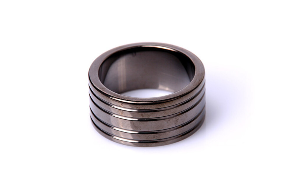 Black Ribbed Cock Ring 40mm | Kiotos Premium Stainless Steel