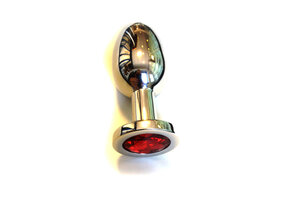 Stainless Steel Butt Plug 10 & 7.1 cm with Red Gemstone