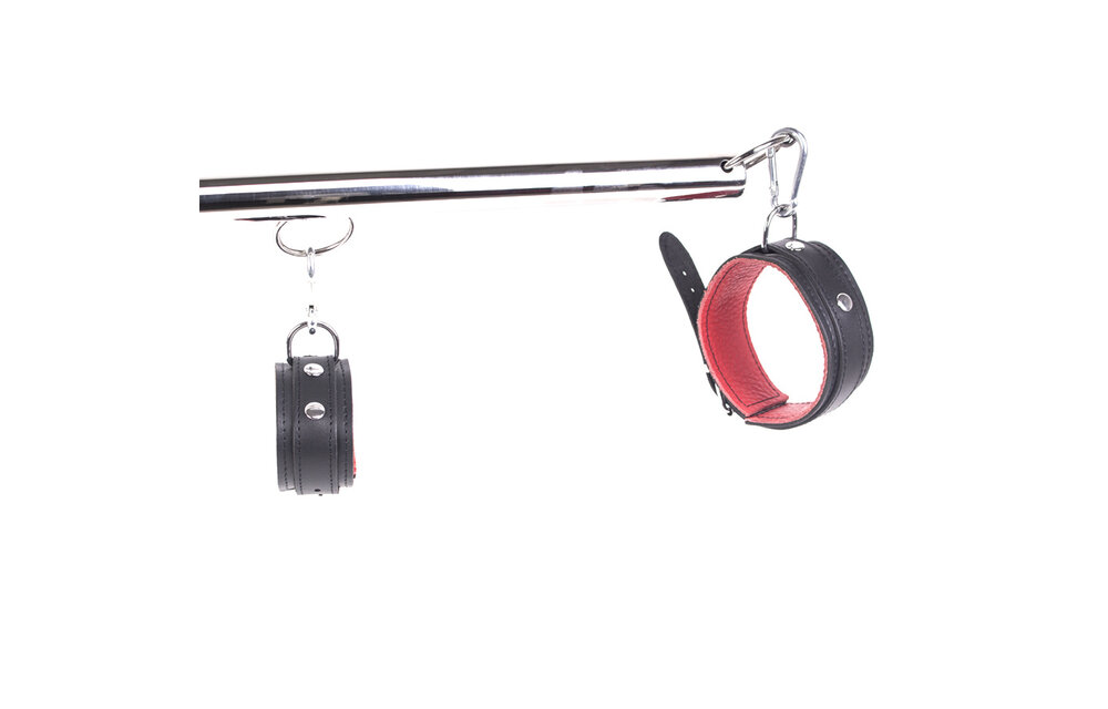 Spreader Bar Set 76 cm Red Leather & Stainless Steel | Luxury Handcuffs