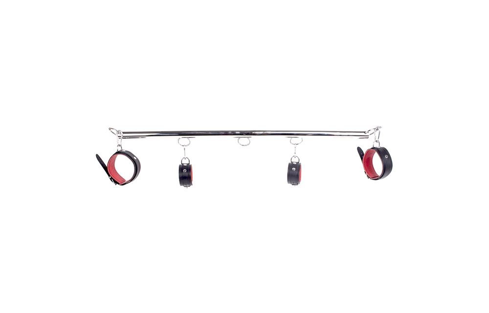 Spreizstangenset 76 cm rotes Leder & Edelstahl | Luxuriöse Handschellen