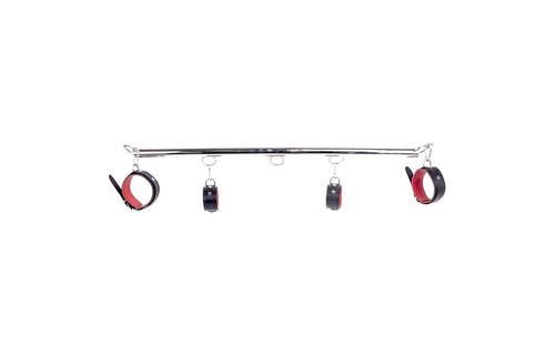 Spreizstangenset 76 cm rotes Leder & Edelstahl | Luxuriöse Handschellen