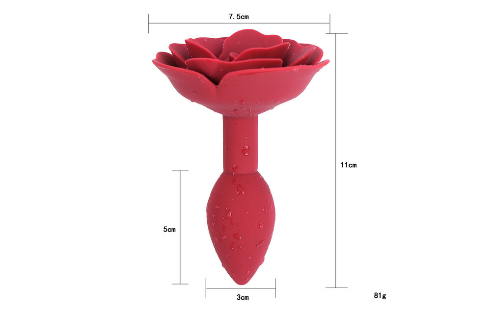 Red Rose Silicone Anal Plug 9 cm – Elegant & Waterproof