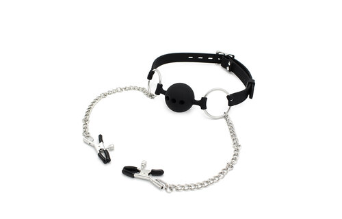 Siliconen 2-in-1 Ball Gag met Tepelklemmen | Comfort & Spanning