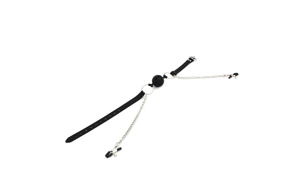 Siliconen 2-in-1 Ball Gag met Tepelklemmen | Comfort & Spanning
