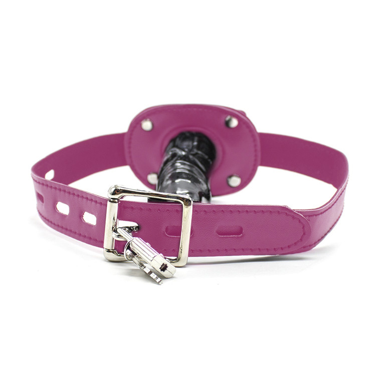 Penis-Mundknebel lang rosa – bequem und verstellbar PU-Leder