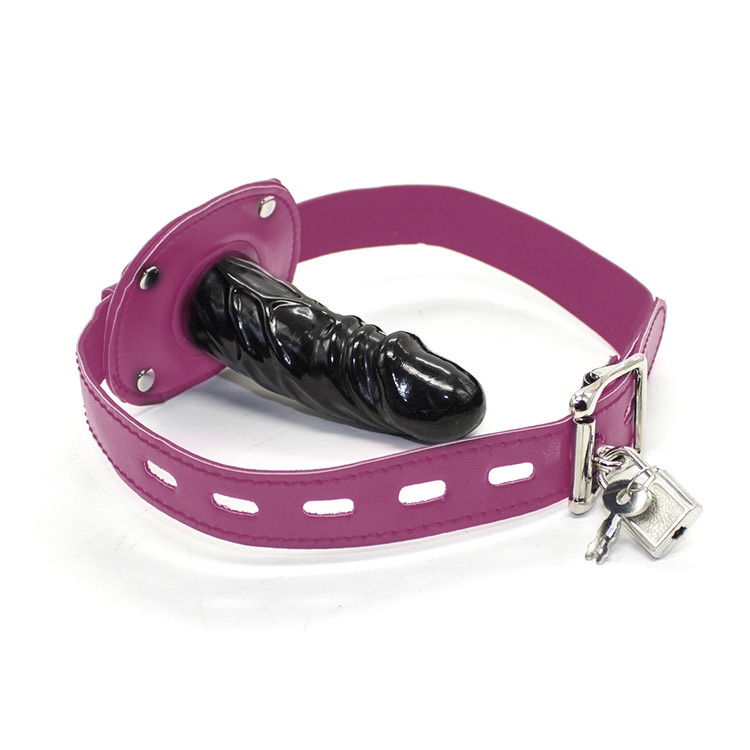 Penis-Mundknebel lang rosa – bequem und verstellbar PU-Leder