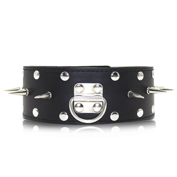 Lederhalsband mit Spikes & Kette – Dominanz & Kontrolle