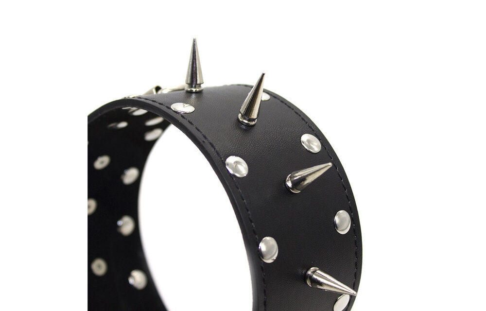 Leather Collar With Spikes & Chain - Dominance & Control