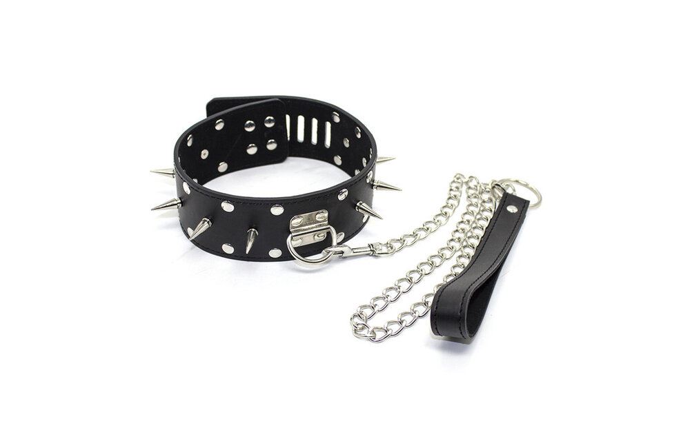 Leren Halsband Met Spikes & Ketting - Dominantie & Controle