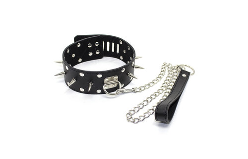 Leren Halsband Met Spikes & Ketting - Dominantie & Controle