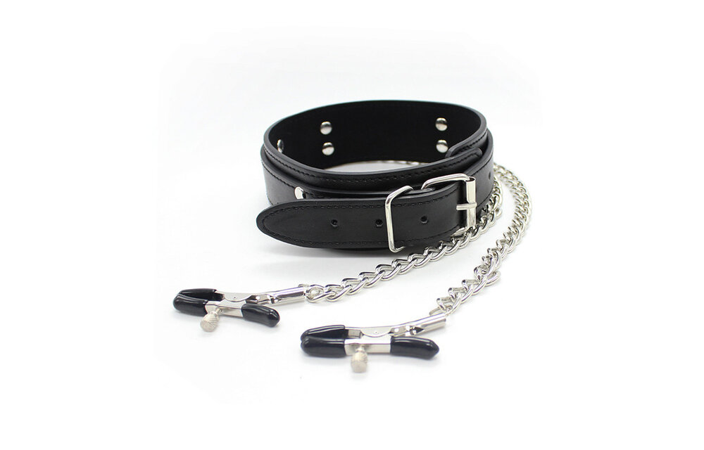 Pu Leren Halsband Met Tepelkettingen | Bdsm Dominantie Set
