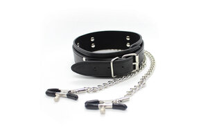 PU Leather Collar With Nipple Chains | BDSM Domination Set