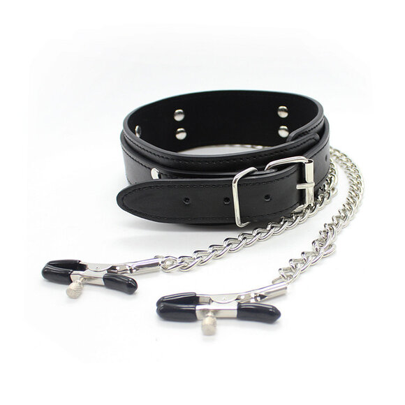 Pu Leren Halsband Met Tepelkettingen | Bdsm Dominantie Set