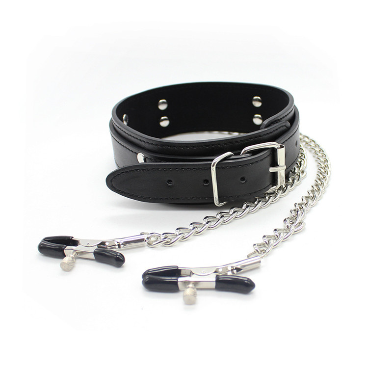 Pu Leren Halsband Met Tepelkettingen | Bdsm Dominantie Set
