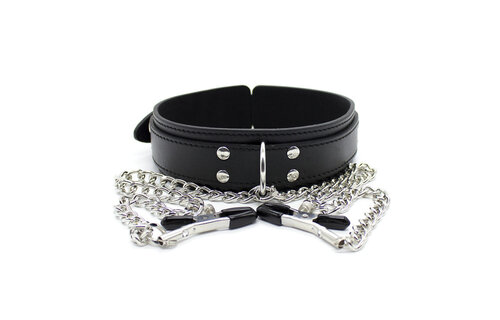 PU Leather Collar With Nipple Chains | BDSM Domination Set
