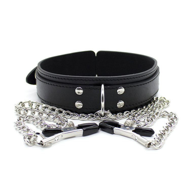 Pu Leren Halsband Met Tepelkettingen | Bdsm Dominantie Set