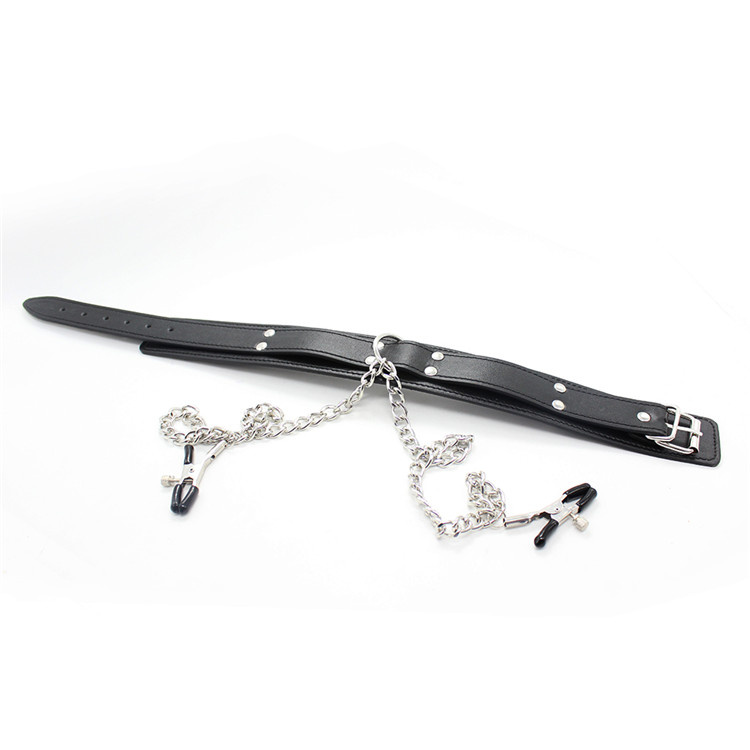 PU Leather Collar With Nipple Chains | BDSM Domination Set