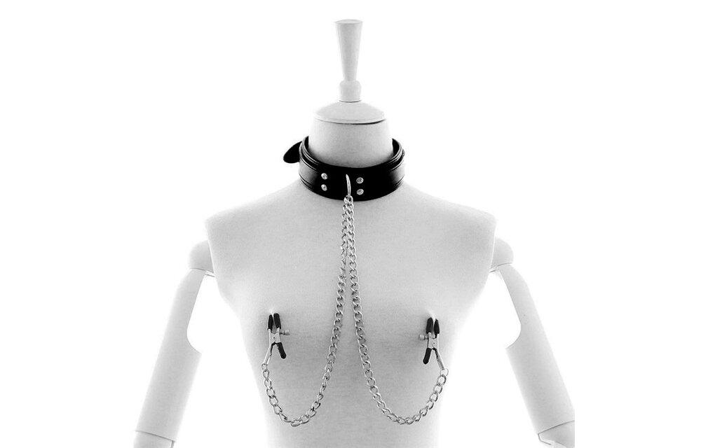 PU Leather Collar With Nipple Chains | BDSM Domination Set