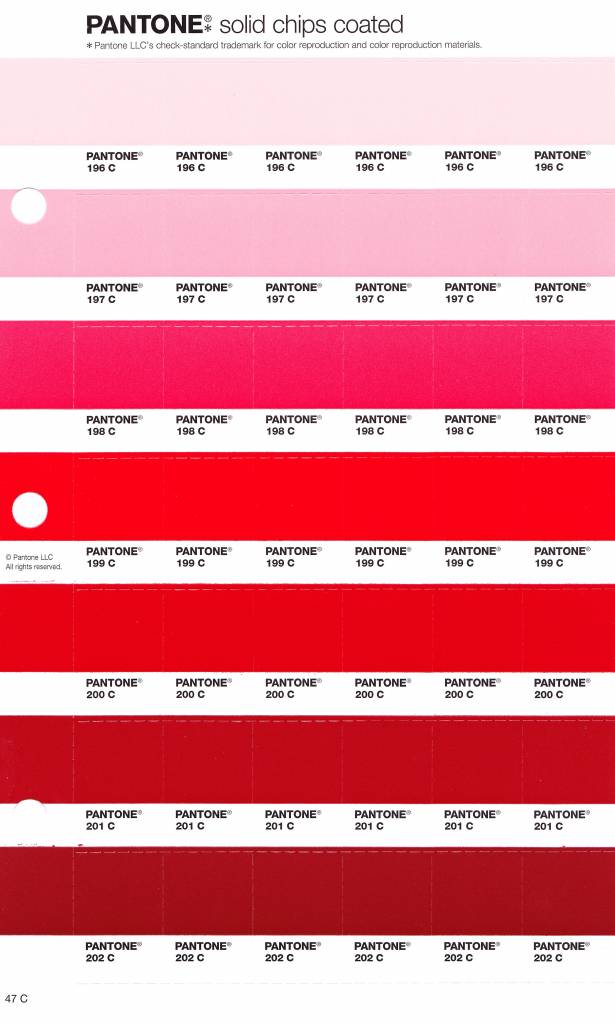 Pantone Pms Solid Chips Vervangingspagina Op Coated Papier 47c Kleurnummers 196c 197c 198c 199c 0c 1c 2c Colourdirect Nl