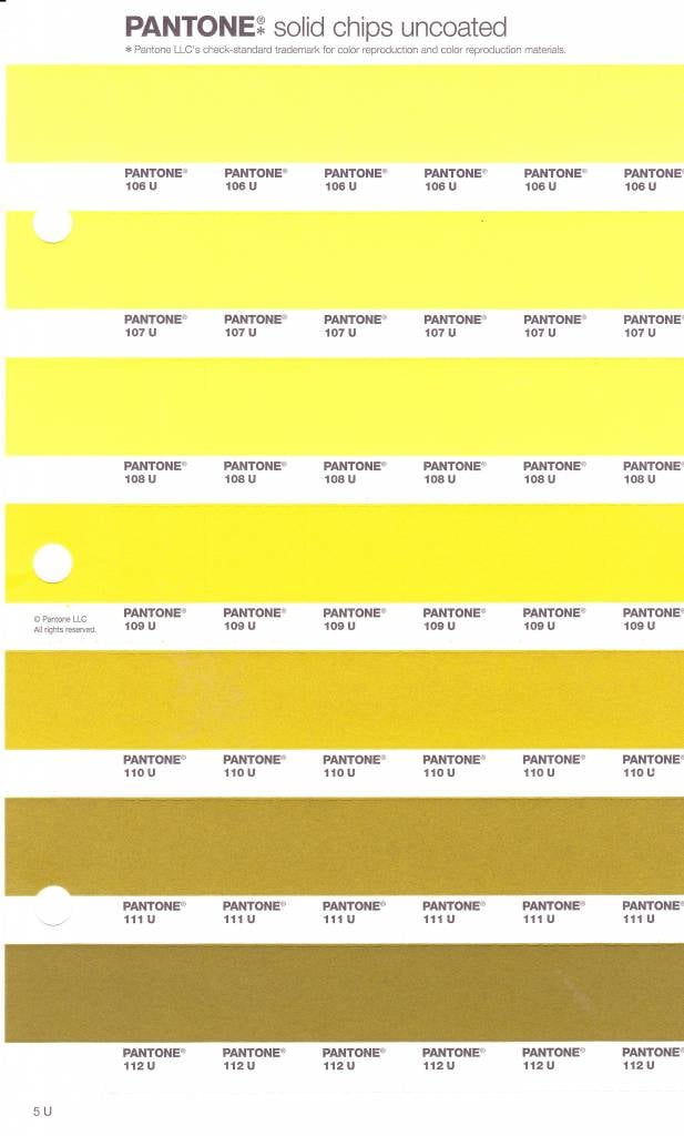 Pantone Pms Solid Chips Vervangingspagina Op Uncoated Papier 5u Kleurnummers 106u 107u 108u 109u 110u 111u 112u Colourdirect Nl