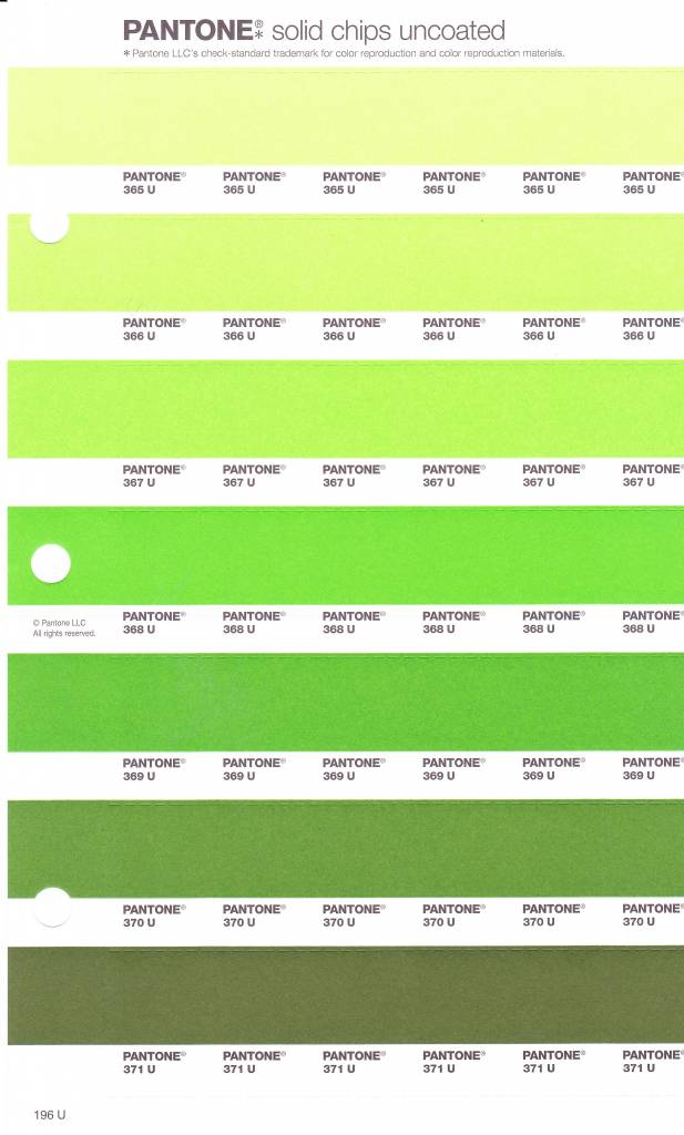 Pantone Pms Solid Chips Vervangingspagina Op Uncoated Papier 196u Kleurnummers 365u 366u 367u 368u 369u 370u 371u Colourdirect Nl