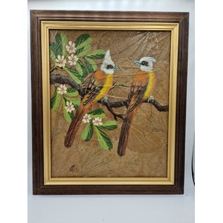 Vogel Schilderij op tabaksbladeren (B)