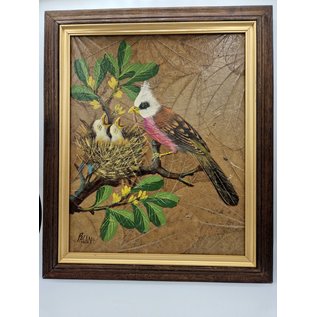 Vogel Schilderij op tabaksbladeren (C)