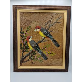 Vogel Schilderij op tabaksbladeren (F)