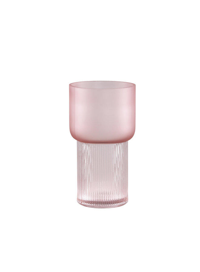 Kandis Pink glass vase matt and ribbed round S