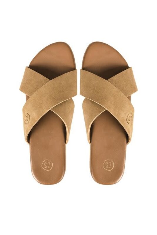 Zusss Zusss | Slipper met kruisband camel