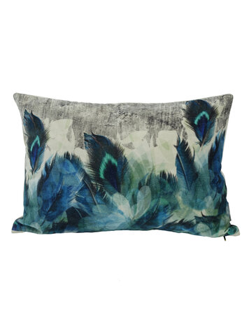 PTMD PTMD | Lida Blue cotton velvet pillow feather print L