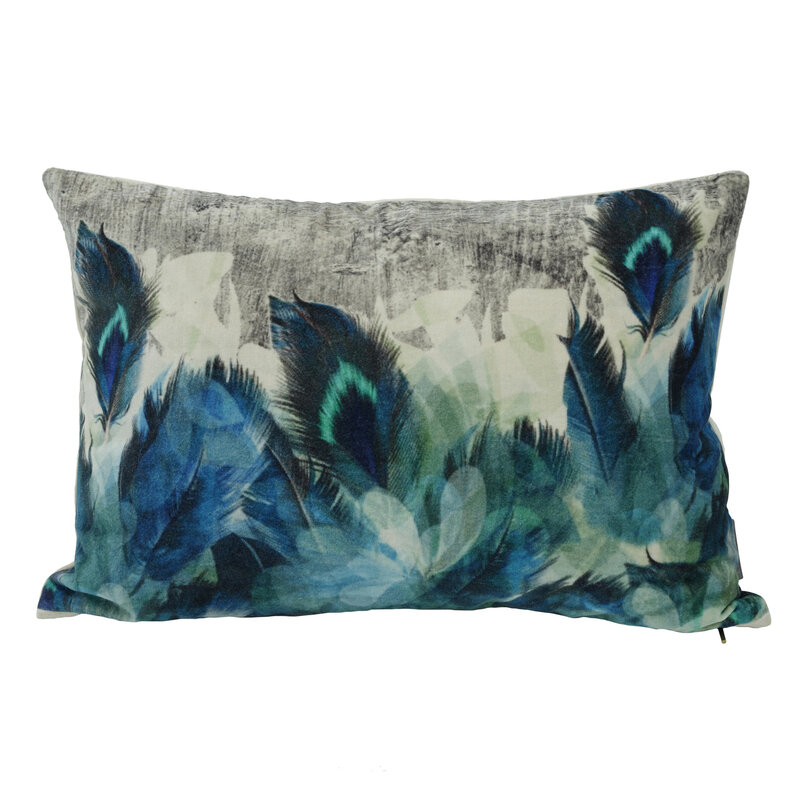 PTMD PTMD | Lida Blue cotton velvet pillow feather print L