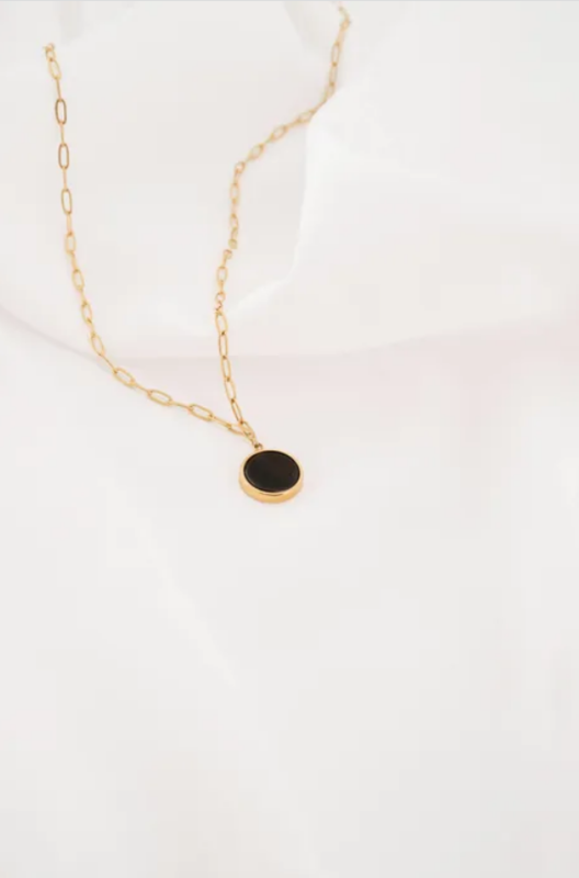 Zusss Zusss | Schakelketting met muntje zwart/goud