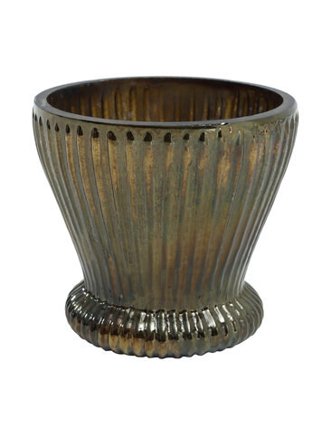 PTMD PTMD | Aime Gold shiny glass tealight ribbed round