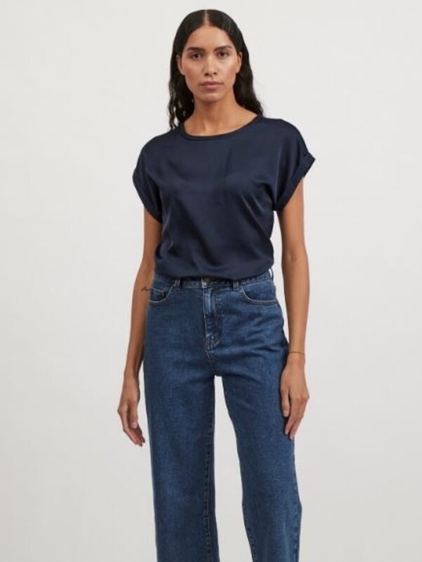 Vila Vila | Top ellette satijn navy