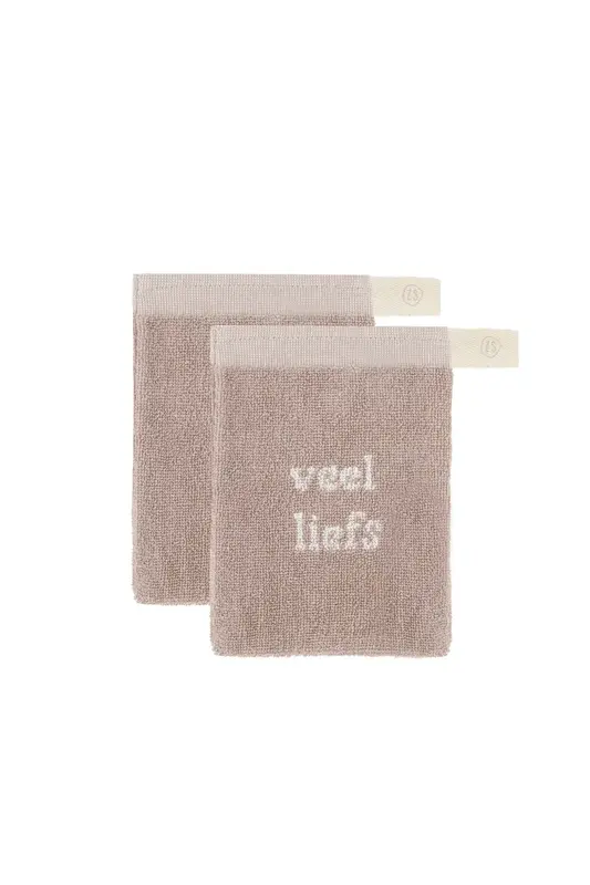 Zusss Zusss | set van 2 washandjesveel liefs leem/off white