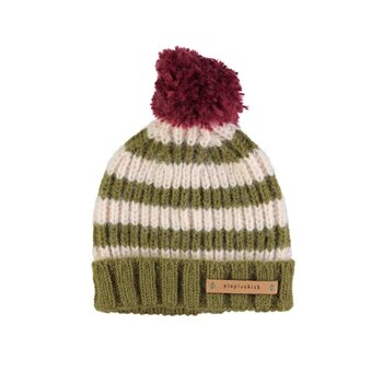 Piupiuchick Piupiuchick | Muts pompon green&ecru stripes M