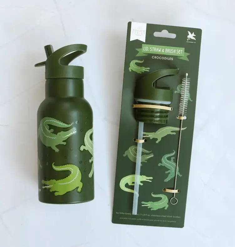 Little Lovely Company Little Lovely Company | Dop, rietje en borstel set | Krokodillen