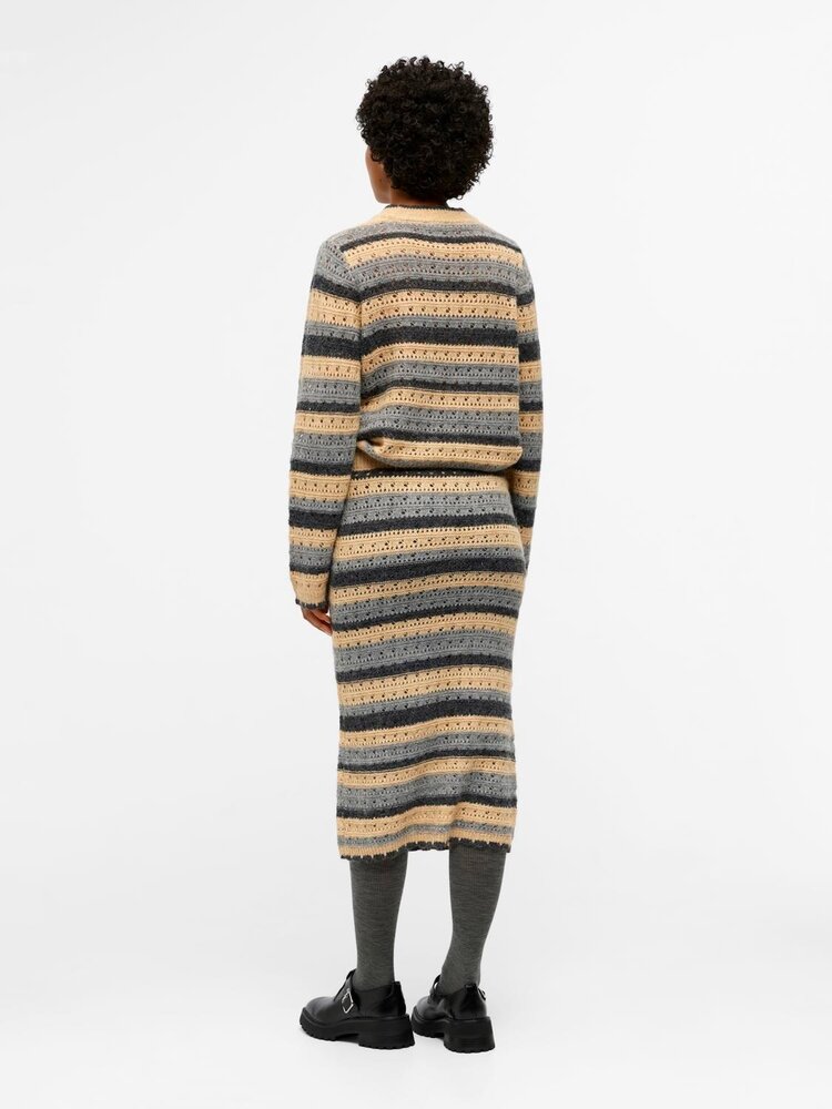 Object Object | Rok saro gebreid gestreept grijs/beige