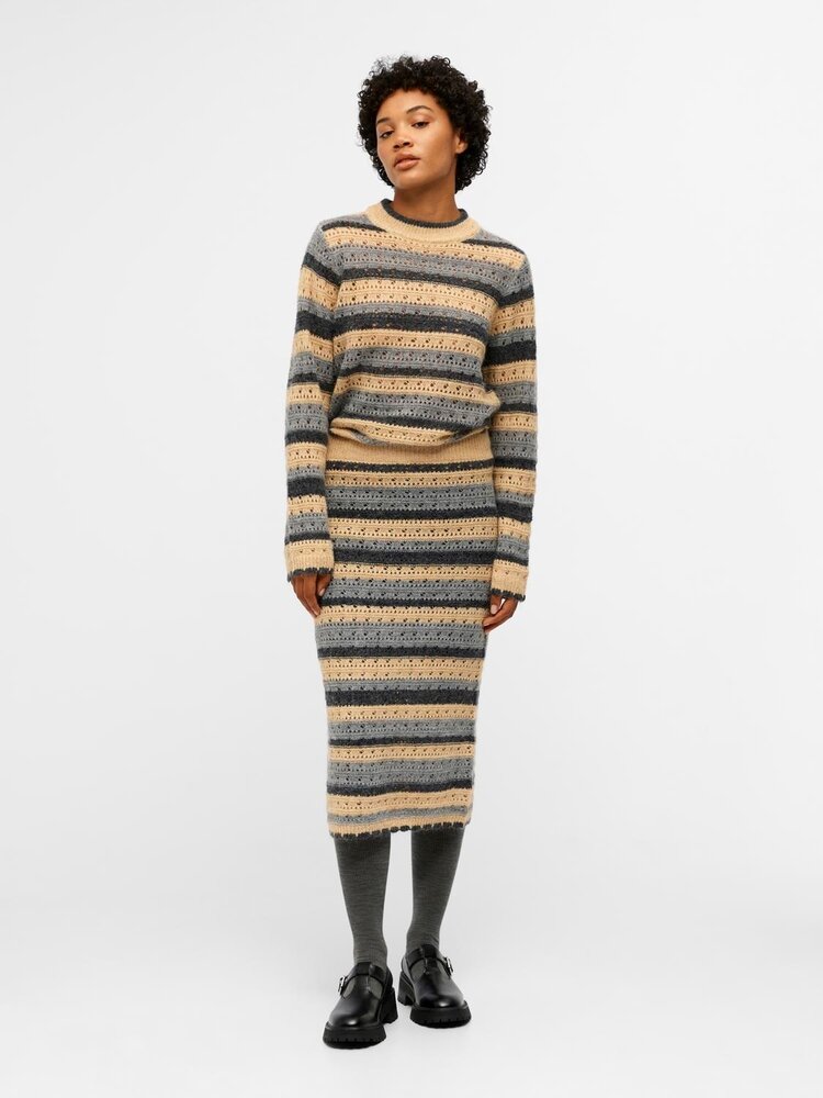 Object Object | Rok saro gebreid gestreept grijs/beige