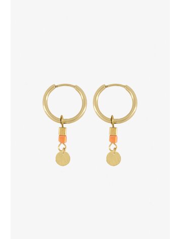 Zusss Zusss | Oorbellen met blokjes en rondje koraalroze/goud